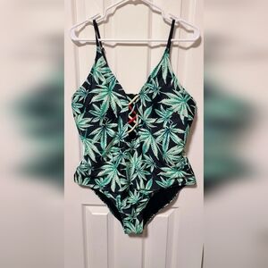 Leaf Print One-Piece Swimsuit